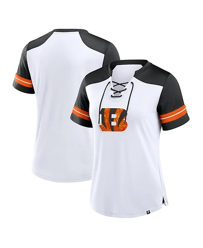 Fanatics Women's White/Black Cincinnati Bengals Foiled Primary Lace-Up T-Shirt