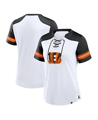 Fanatics Women's White/Black Cincinnati Bengals Foiled Primary Lace-Up T-Shirt
