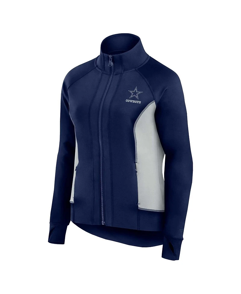 Fanatics Women's Navy Dallas Cowboys Studio Fitted Full-Zip Gym Track Jacket