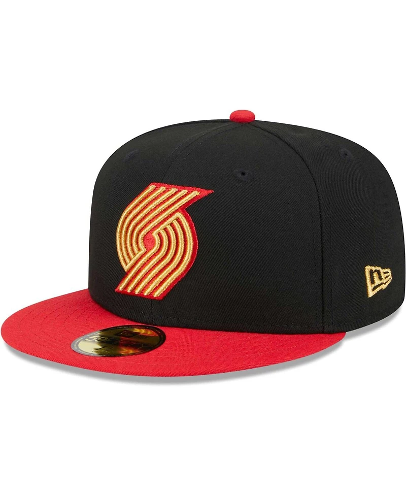 New Era Men's Black/Red Portland Trail Blazers Gameday Gold Pop Stars 59FIFTY Fitted Hat