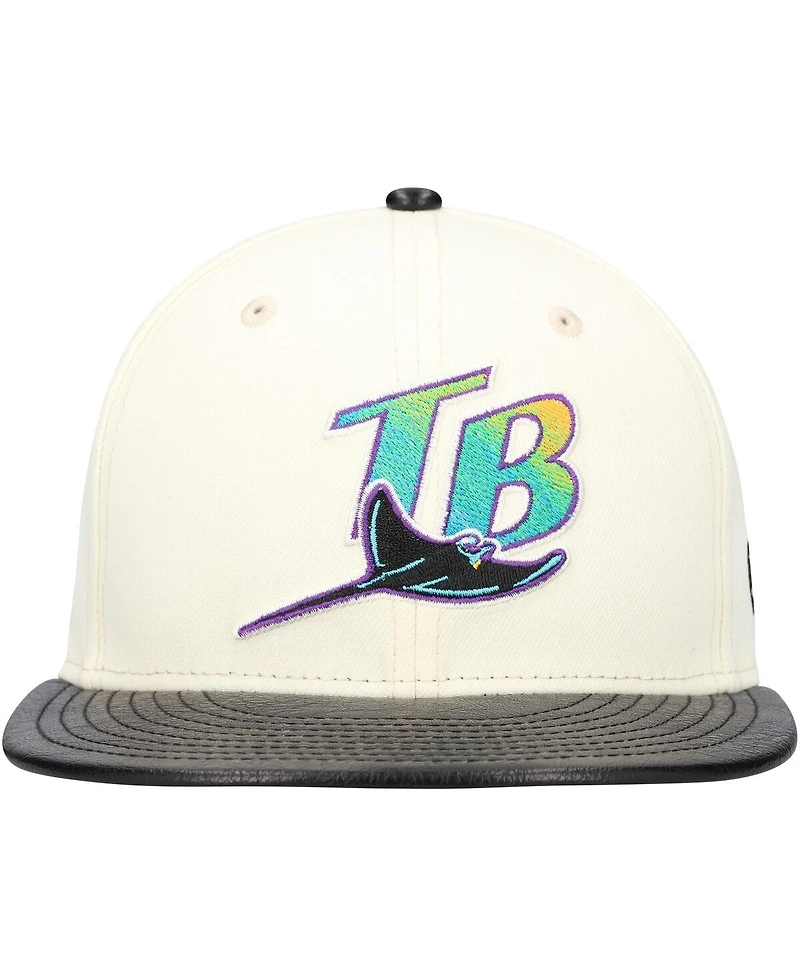 New Era Men's Cream Tampa Bay Rays Game Night Leather Visor 59FIFTY Fitted Hat