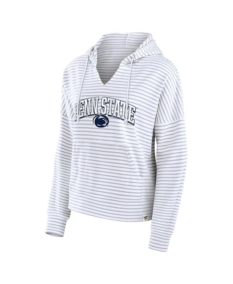 Fanatics Women's White/Gray Penn State Nittany Lions Arch Logo Striped Notch Neck Pullover Hoodie