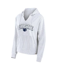 Fanatics Women's White/Gray Penn State Nittany Lions Arch Logo Striped Notch Neck Pullover Hoodie