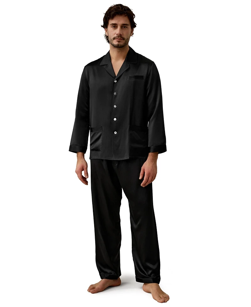 Lilysilk Men's Long Silk Pajamas Set with Contrast Trim for Men