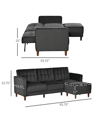 Homcom Velvet-Touch Upholste Reclining Sectional Sofa Sleeper Bed Futon