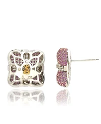 Suzy Levian New York Suzy Levian Sterling Silver Sapphire & Created White Sapphire Wrapped Cushion Drop Stud Earrings