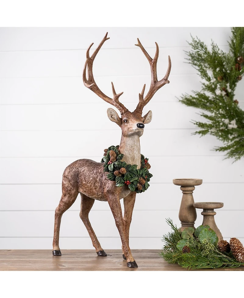 Slickblue Holiday Standing Deer Figurine With Wreath Accent (Set of 2)