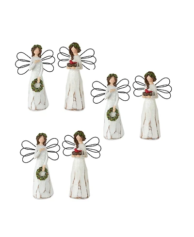 Slickblue Frosted Winter Angel With Bird And Wreath Accent (Set of 6)
