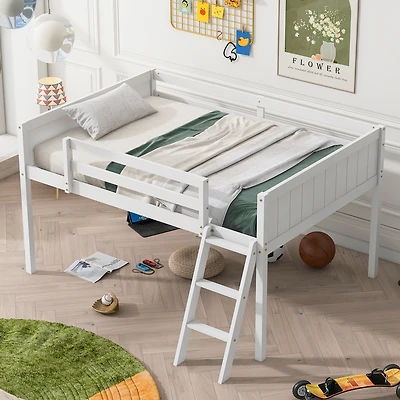 Streamdale Full Wood Low Loft Bed with Ladder