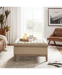 Hannah Upholstered Storage Cocktail Ottoman with Solid Wood Legs