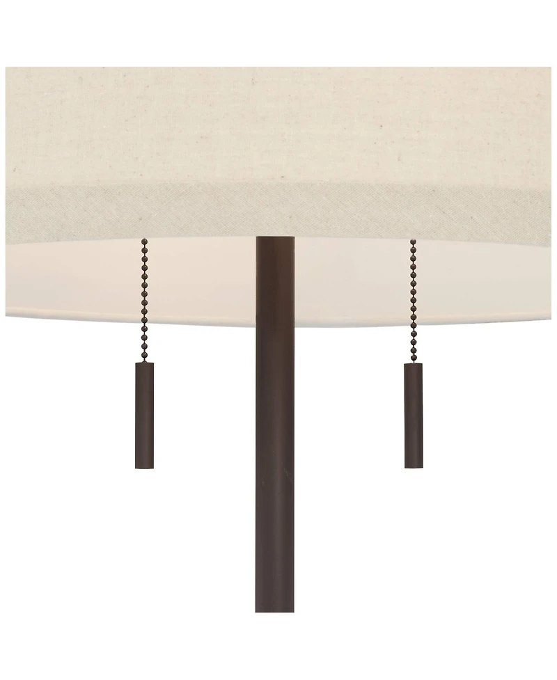 Possini Euro Design Nayla Modern Floor Lamp 62 1/2" Tall Bronze Metal Off White Fabric Tapered Drum Shade for Living Room Bedroom Office House Ho