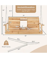 Costway 2-seat Wood Swing Bench with Folding Cup Holder and Sturdy Metal Hanging Chains