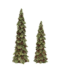Slickblue Holly Leaf Holiday Trees With Pinecone Accents (Set of 2)