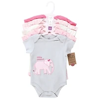Touched by Nature Baby Girls Organic Cotton Bodysuits 5pk, Poppy, 3-6 Months