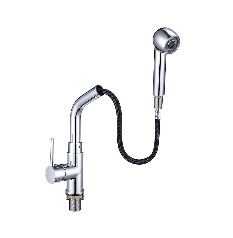 Stainless Steel Kitchen Sink Faucet Pull Out Dual Function Mixer Taps 1 Handle Long Neck