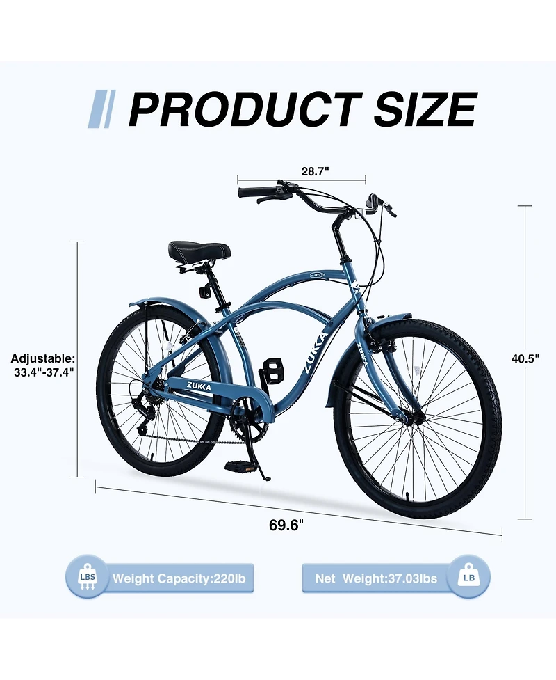 Streamdale 7 Speed Bicycles, Multiple Colors 26"Inch Beach Cruiser Bike