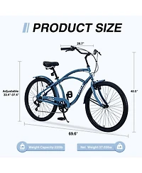 Streamdale 7 Speed Bicycles, Multiple Colors 26"Inch Beach Cruiser Bike