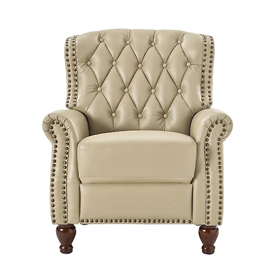 Justine Wooden Upholstery Genuine Leather Recliner with Tufted Back