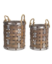Woven Wood Pail With Rope Handle (Set of 2)