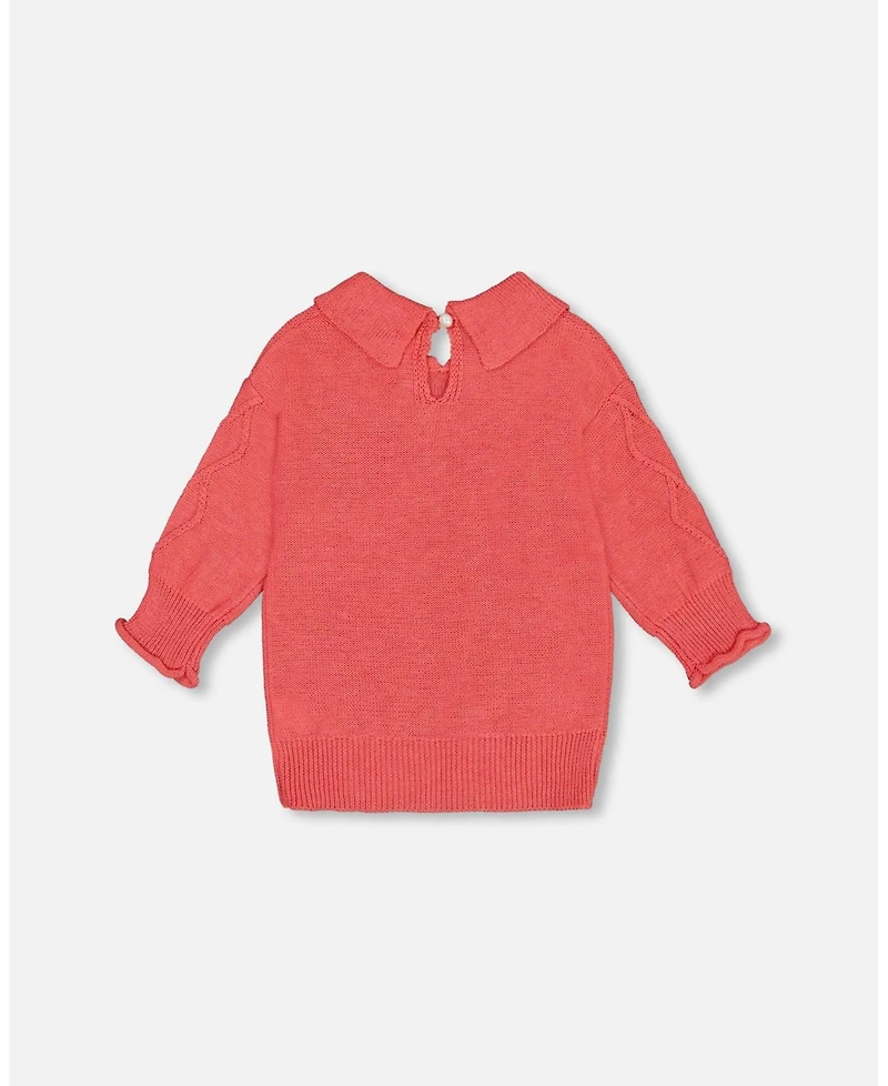 Deux par Deux Toddler Girls 3/4 Knit Sweater With Collar Coral - Toddler|Child