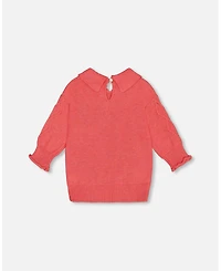 Deux par Deux Toddler Girls 3/4 Knit Sweater With Collar Coral - Toddler|Child