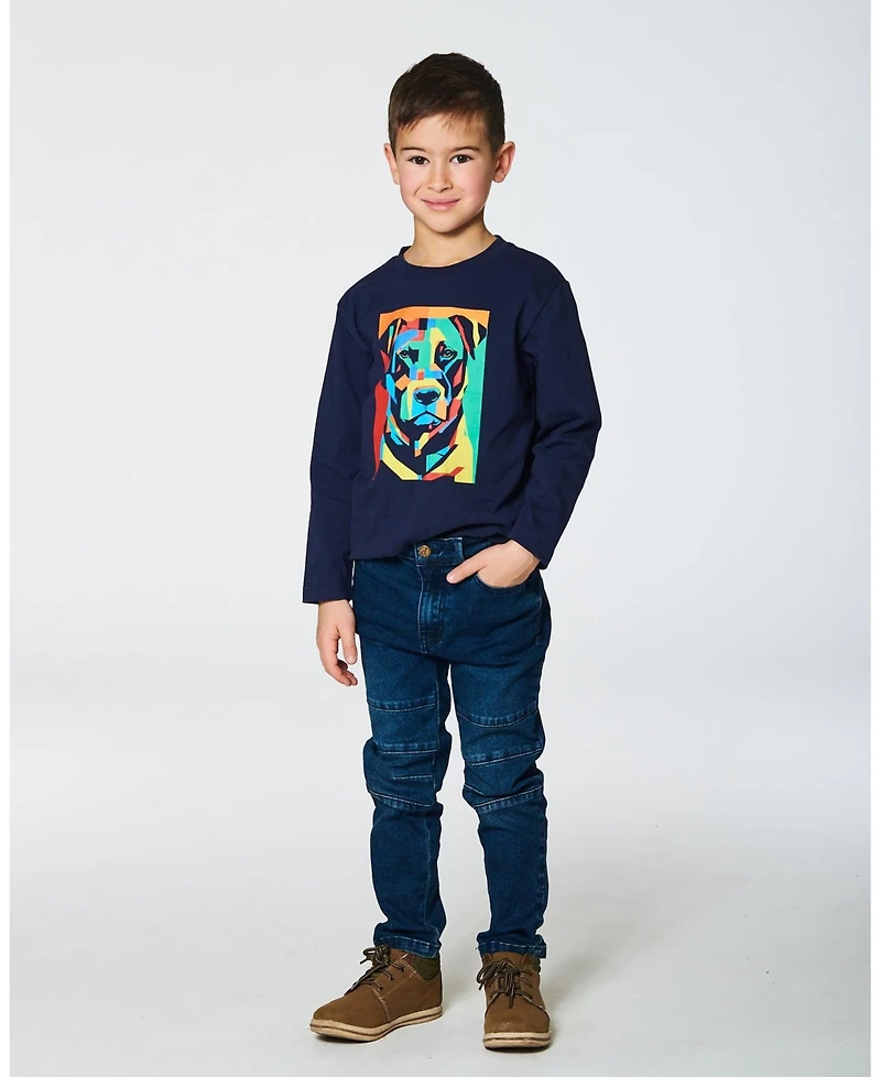 Deux par Deux Toddler Boys Long Sleeve T-Shirt With Print Navy - Toddler|Child