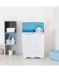 Gymax Portable Semi-automatic Washing Machine 26 lbs Twin Tub Laundry Washer Blue