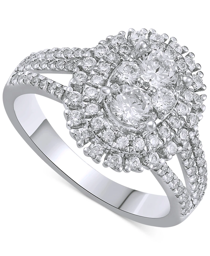 Diamond Double Halo Cluster Engagement Ring (1-1/4 ct. t.w.) in 14k White Gold