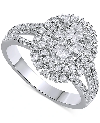 Diamond Double Halo Cluster Engagement Ring (1-1/4 ct. t.w.) in 14k White Gold