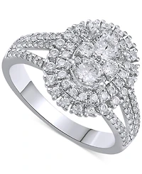 Diamond Double Halo Cluster Engagement Ring (1-1/4 ct. t.w.) in 14k White Gold