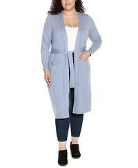 Belldini Black Label Plus Rhinestone-Trim Belted Duster Cardigan Sweater