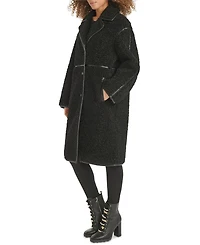 Karl Lagerfeld Paris Women's Faux-Leather-Trim Teddy Coat