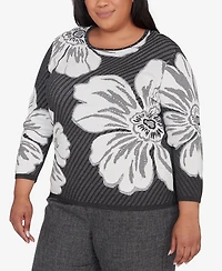 Alfred Dunner Plus Size Worth Avenue Bold Floral Textured Sweater