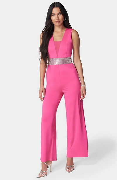 Bebe Women's Embellished Wide Leg Jumpsuit