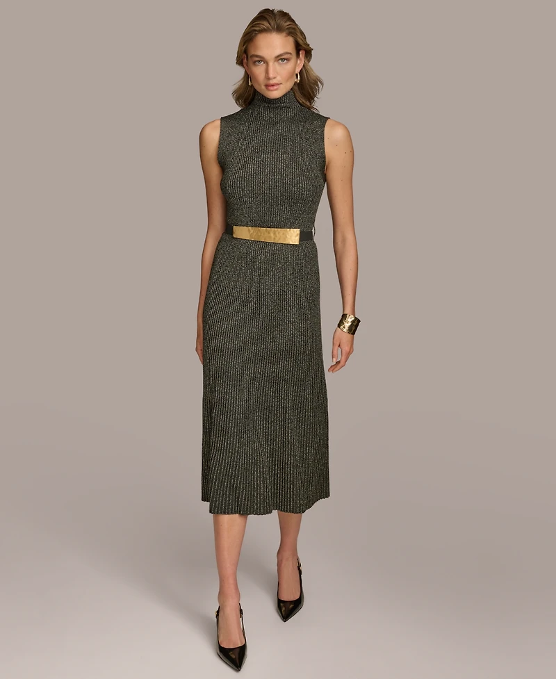 Donna Karan Women's Belted Mock-Neck Midi Dress