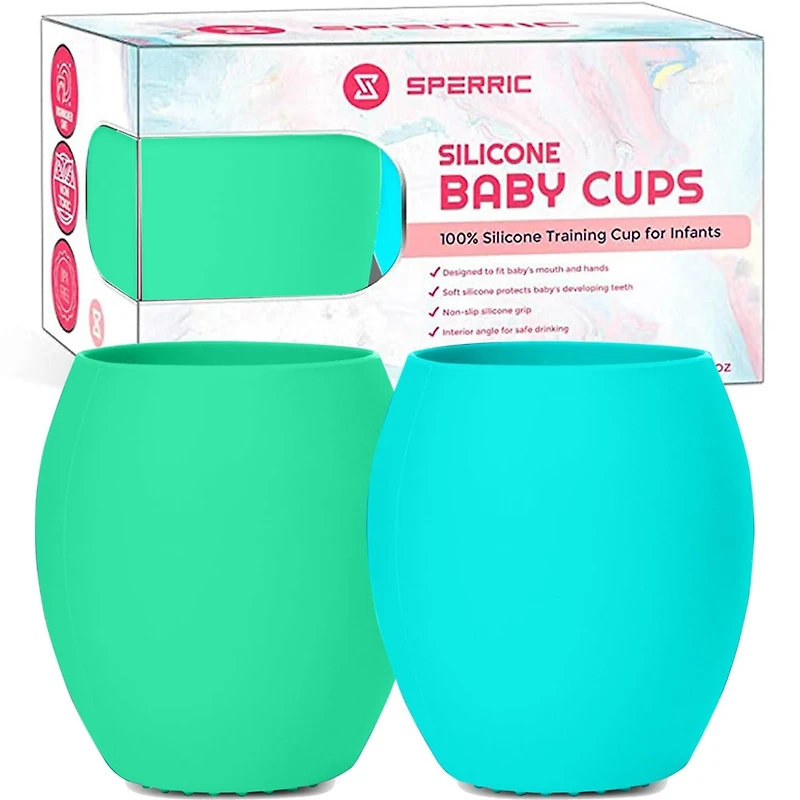 Sperric Toddler Silicone Cup Training - Open Led Weaning 2 Pack of No Spill Sippy Cups Soft & Gentle on Gums Bpa Free