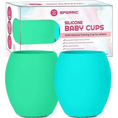 Sperric Toddler Silicone Cup Training - Open Led Weaning 2 Pack of No Spill Sippy Cups Soft & Gentle on Gums Bpa Free