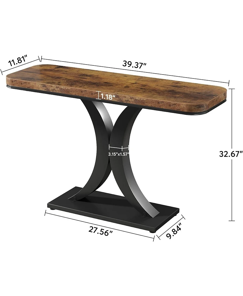 Tribesigns Modern Gold Console Table, 40 inch Narrow Entryway Foyer Table with Geometric Base, Rustic Hallway Accent for Living Room, Entrance