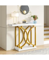 Tribesigns Gold Console Table, 39 Inch Entry Sofa Table with Double D-Shaped Metal Base, Contemporary Accent Table with Faux Marble Veneer for Entrywa