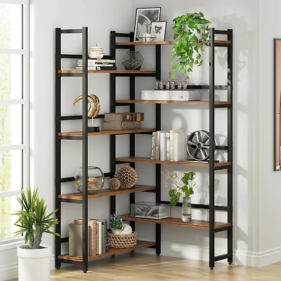 Tribesigns 70.8” Corner Bookshelf, 8-Tier Industrial Bookcase with Metal Frame for Open Storage, Corner Display Rack Storage Organizer for Home