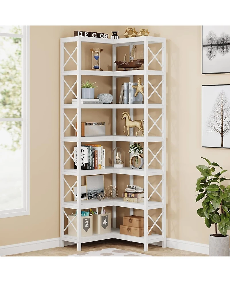 Tribesigns 7 Shelf Corner Bookcase, Industrial Large Corner Bookshelf