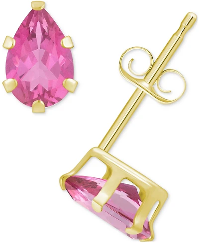 Pink Topaz Pear Solitaire Six Prong Stud Earrings (1 ct. t.w.) 14k Gold