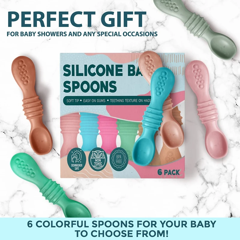 Sperric Silicone Baby Spoons First Stage Infant Feeding Spoon for Led Weaning Bpa Lead Phthalate and Plastic Free, Great Gift Set Multicolor 6 Pa
