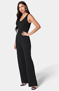 bebe Women's Scuba Crepe V-Neck Jumpsuit