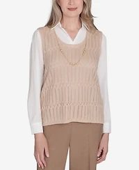 Alfred Dunner Women's Emerald Isle Two in One Textured Vest Top with a Detachable Necklace