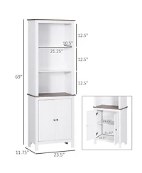 69” Wooden Tall Free Sding Sd Alone Bathroom Linen Tower Storage Cabinet
