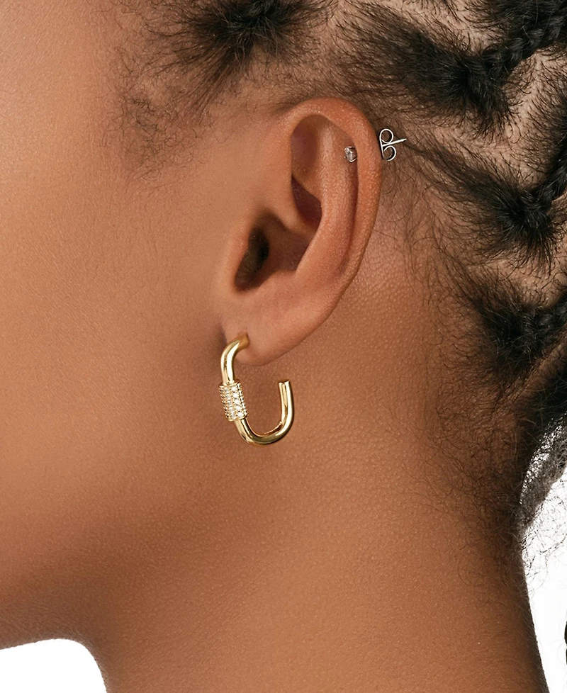 Women's Oval Carabiner Gold Plated Hoop Earrings
