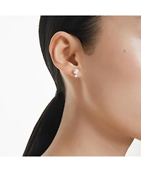 Swarovski Crystal Pearl, Round Cut, White, Rhodium Plated Matrix Stud Earrings