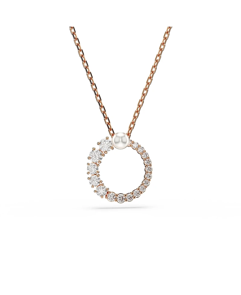 Swarovski Matrix Pendant, Crystal Pearl, Round Cut, White, Rose Gold-Tone Plated Necklace