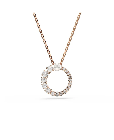 Swarovski Matrix Pendant, Crystal Pearl, Round Cut, White, Rose Gold-Tone Plated Necklace